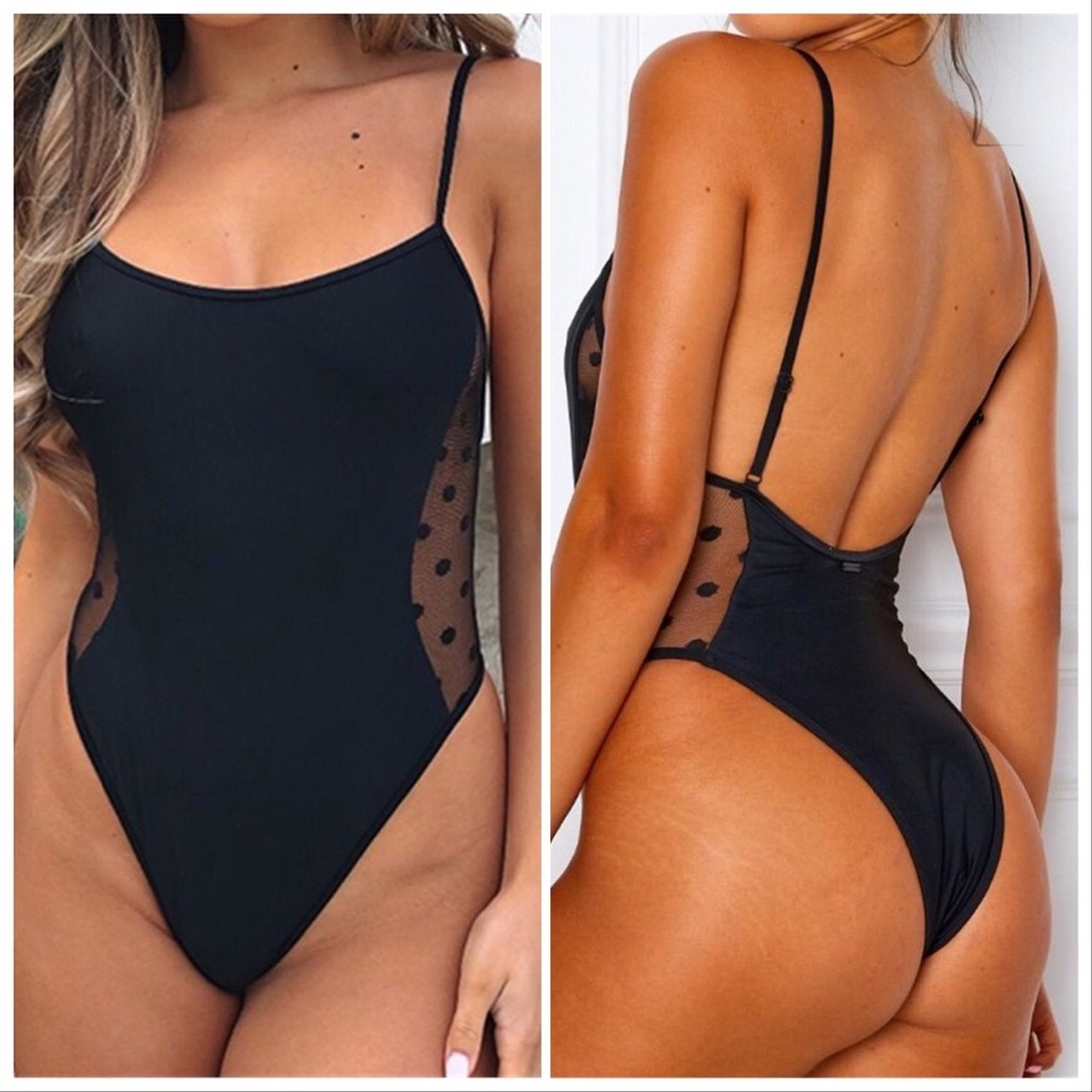 NEW‼️BLACK SIDE POLKA MESH ONE PIECE- bikini